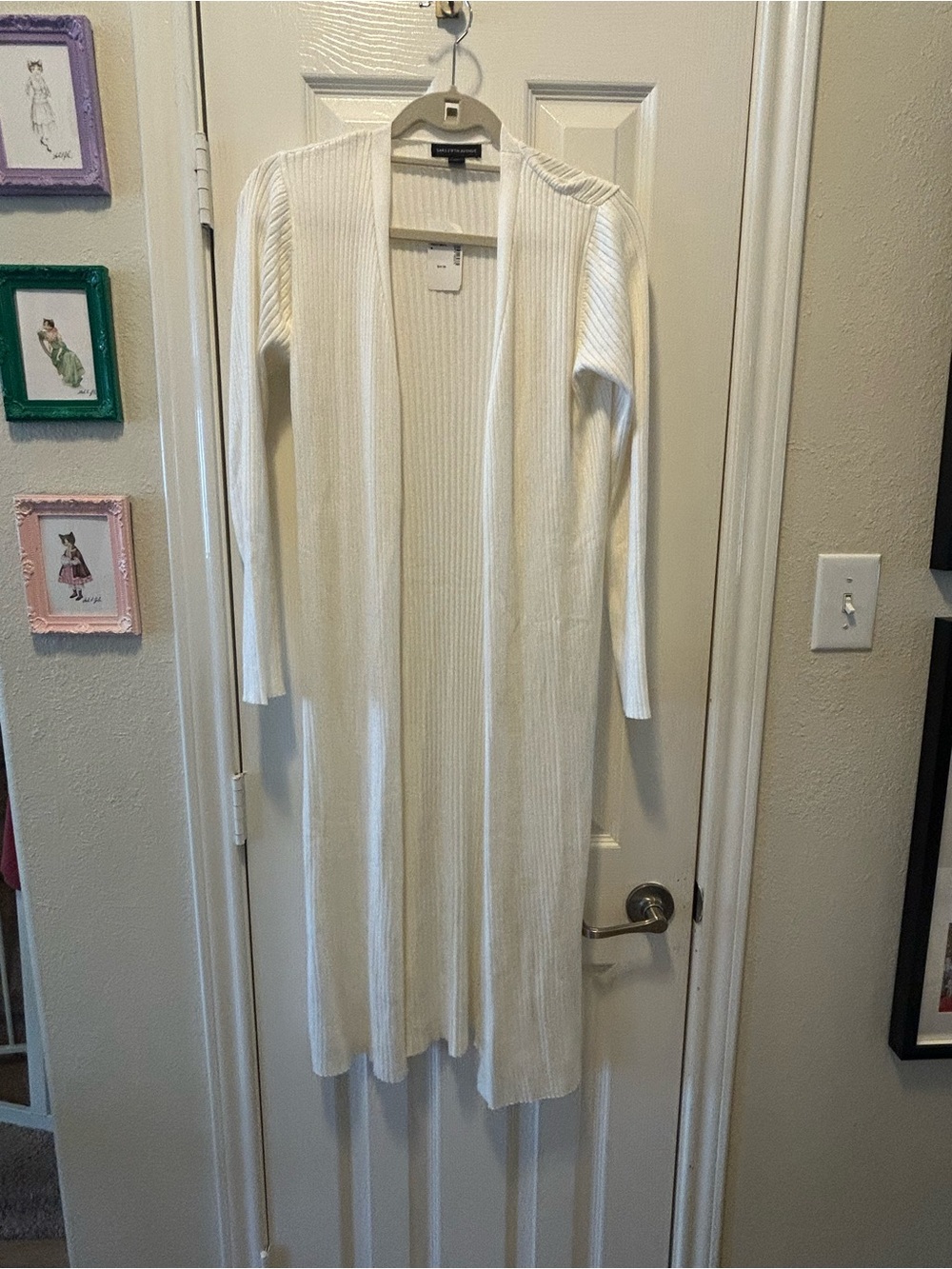 Saks Fifth Avenue Frost White Ribbed Open Cardigan